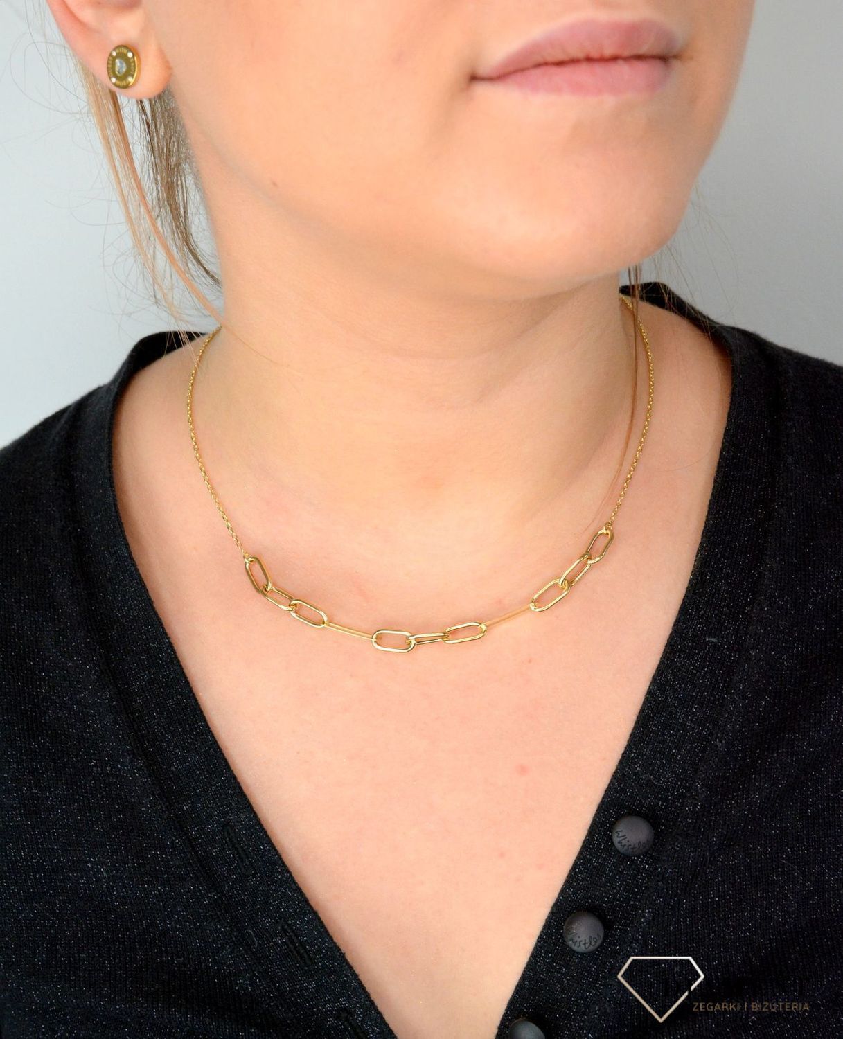 Złoty naszyjnik z modnym wzorem równych ogniw NA 2967.jpg